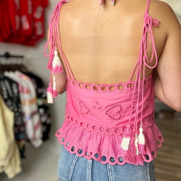 NWT LoveShackFancy Pink Biltmore Butterfly Embroidered Women's Top - Picture 9 of 11